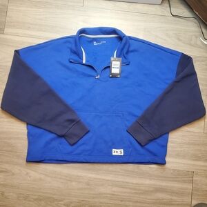 NWT Under Armour Womens XL Fleece Playback Pullover 1/4 Zip Blue Long Sleeve